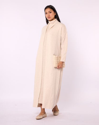 Ribbed Knit Turtleneck Dress and Shawl Collar Cardigan Set