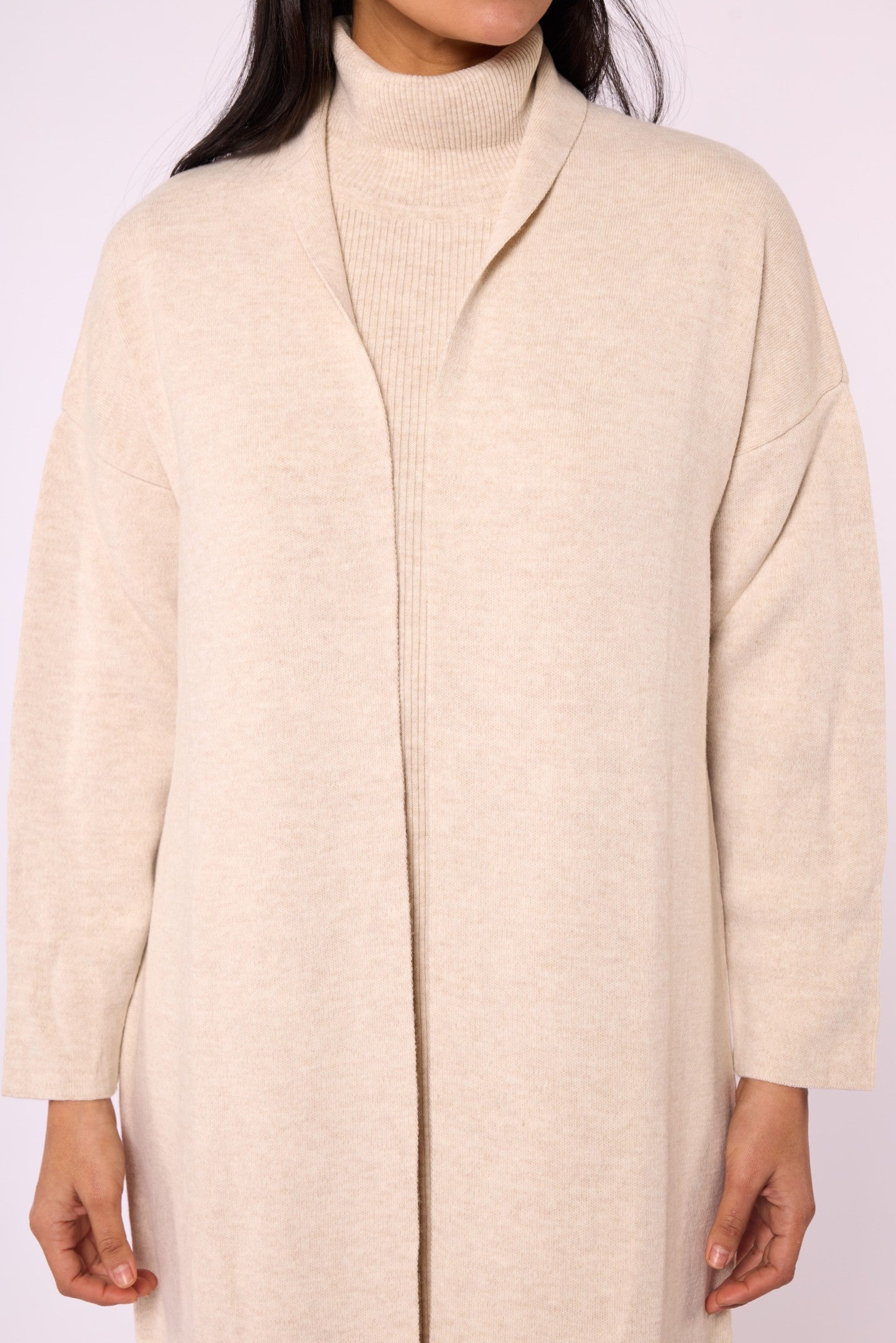 Ribbed Knit Turtleneck Dress and Shawl Collar Cardigan Set