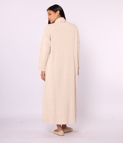 Ribbed Knit Turtleneck Dress and Shawl Collar Cardigan Set