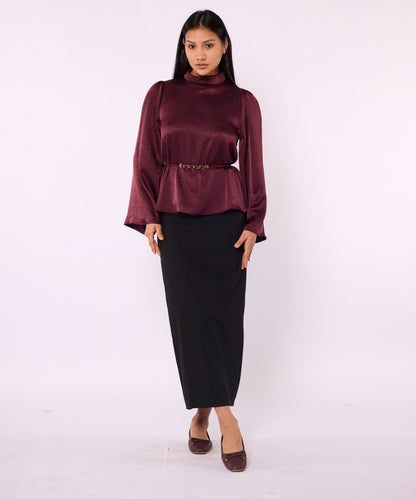 High-Waist Black Straight Long Skirt