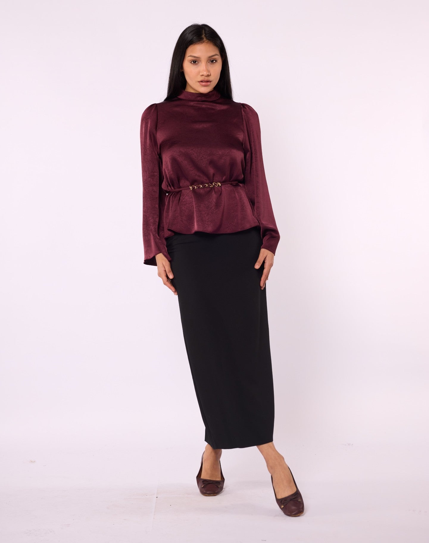 High-Waist Black Straight Long Skirt