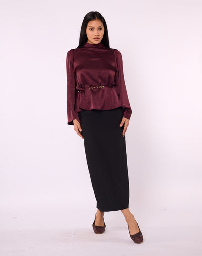 High-Waist Black Straight Long Skirt