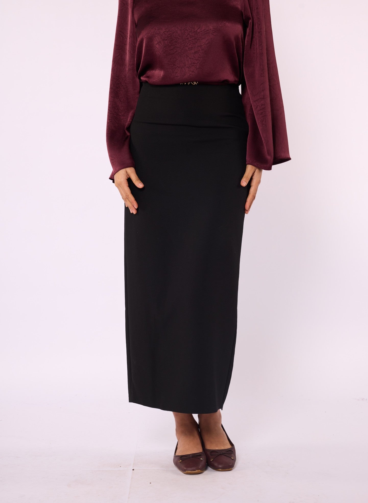 High-Waist Black Straight Long Skirt