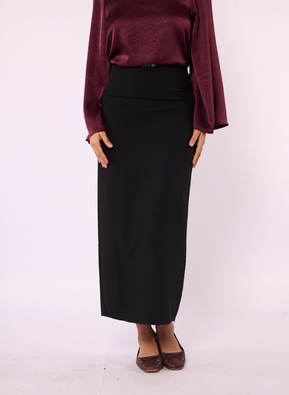 High-Waist Black Straight Long Skirt
