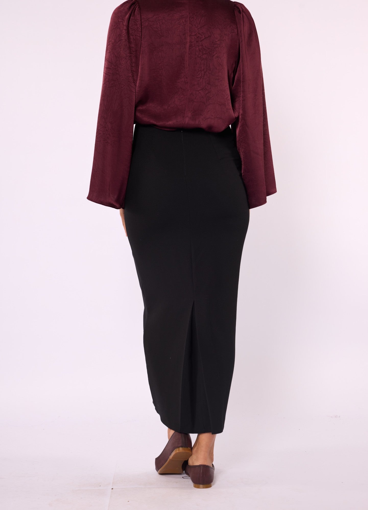 High-Waist Black Straight Long Skirt