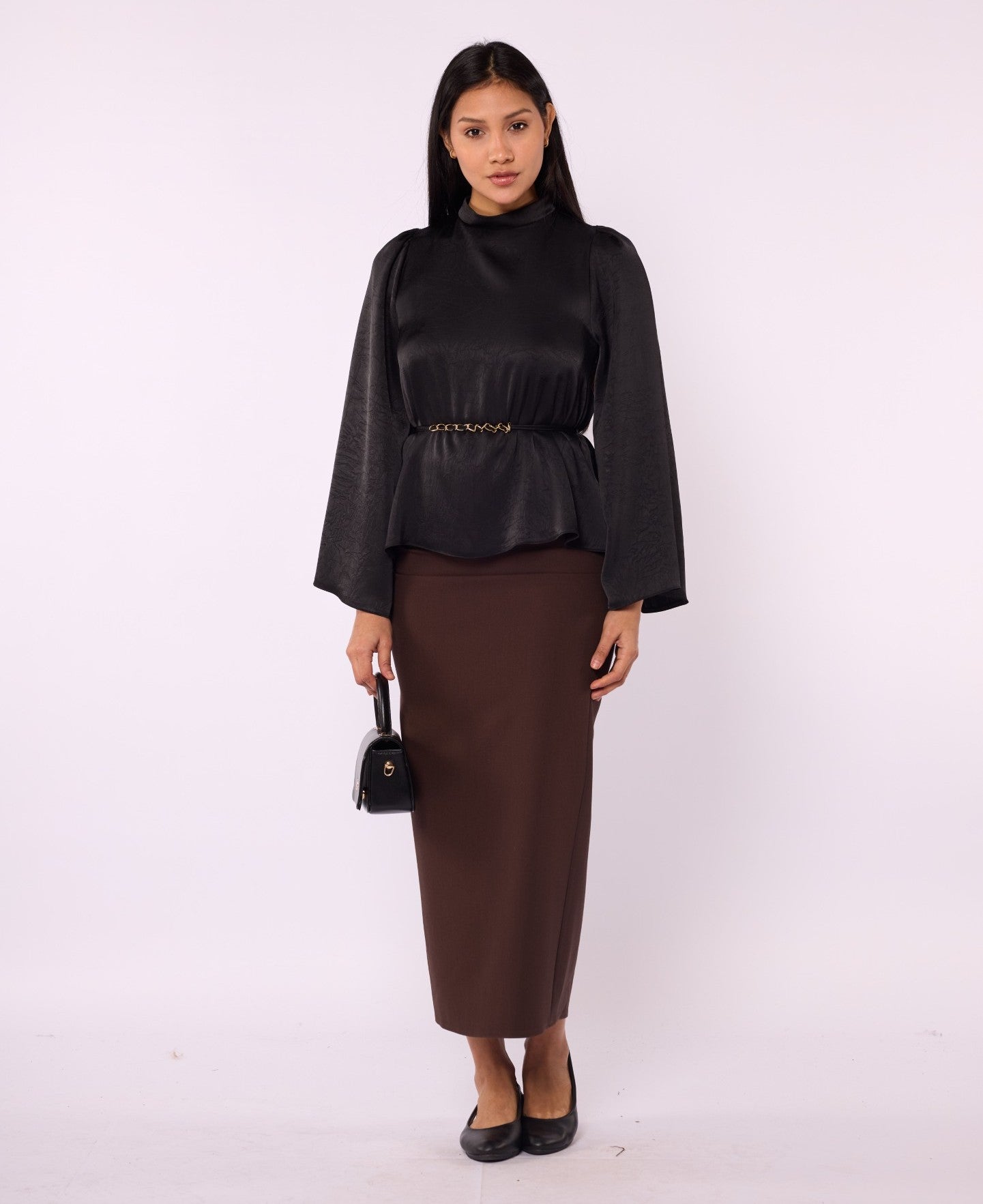 High-Waist Black Straight Long Skirt