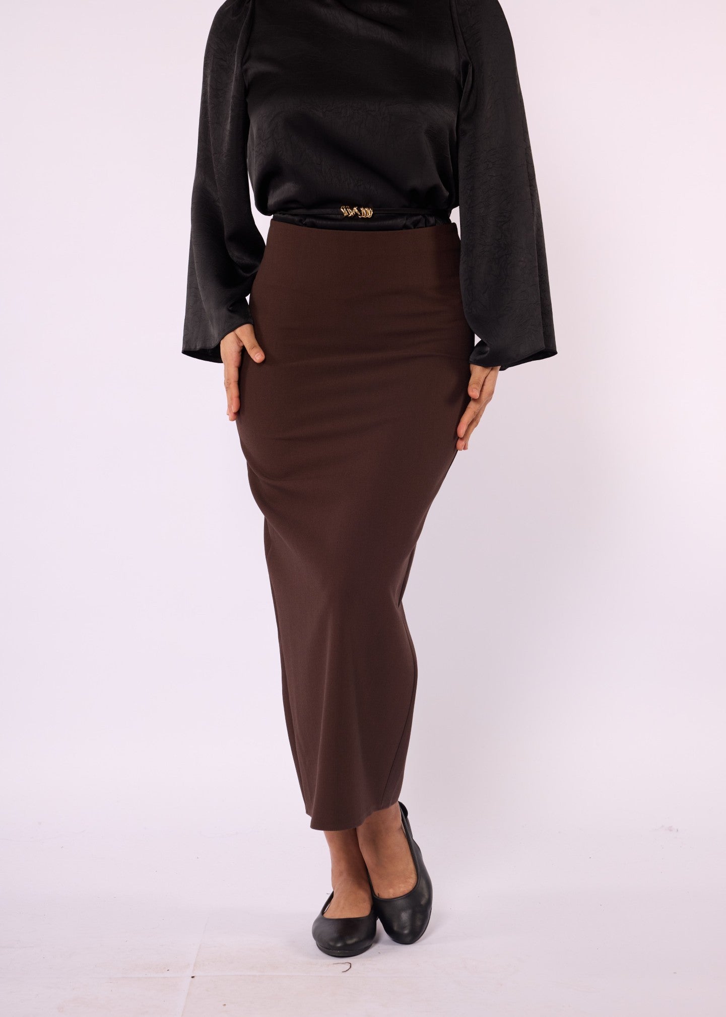 High-Waist Black Straight Long Skirt