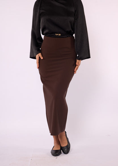 High-Waist Black Straight Long Skirt