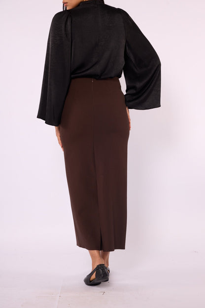 High-Waist Black Straight Long Skirt