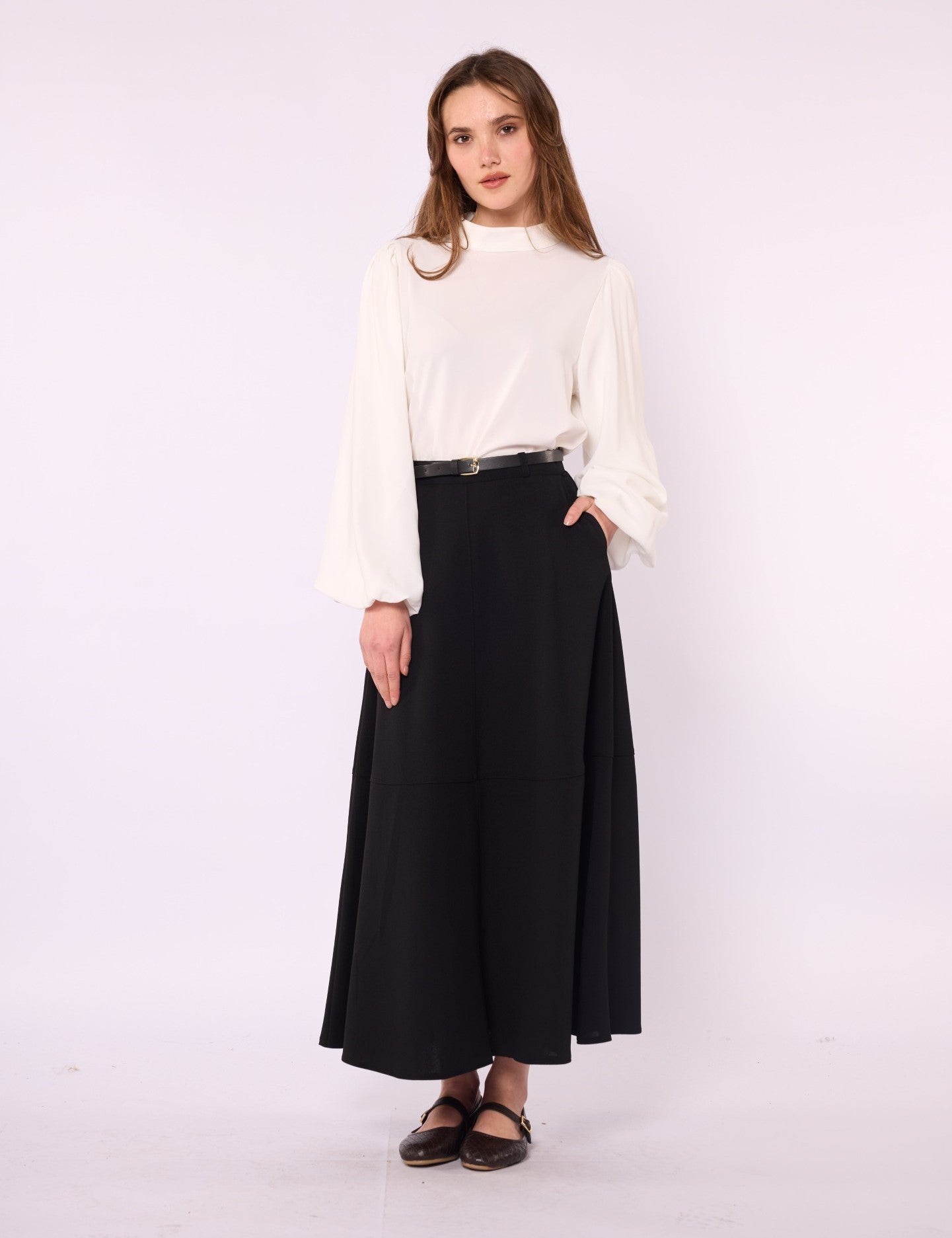 A-Line Skirt with Stitch Detail and Pockets
