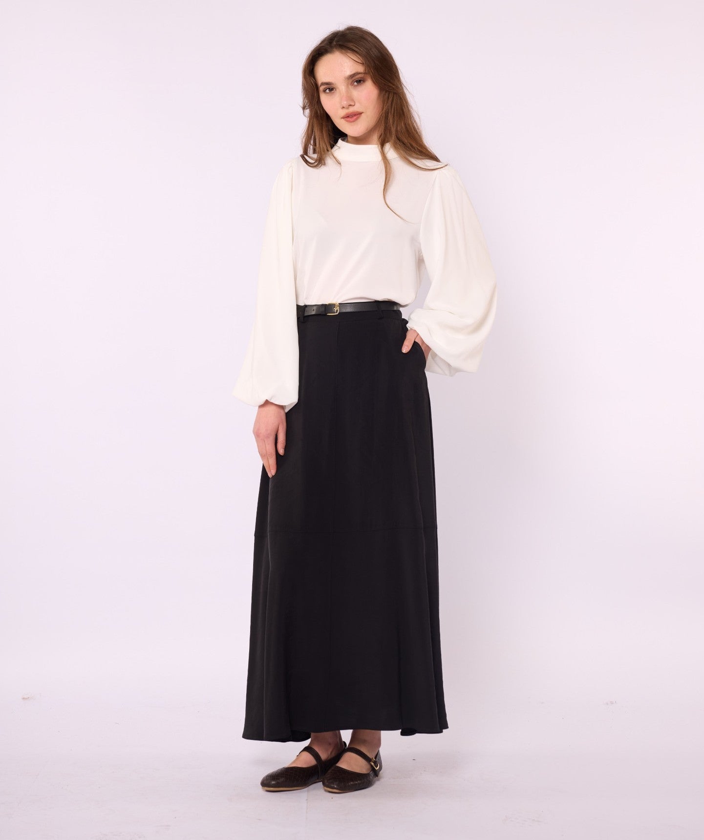 A-Line Skirt with Stitch Detail and Pockets