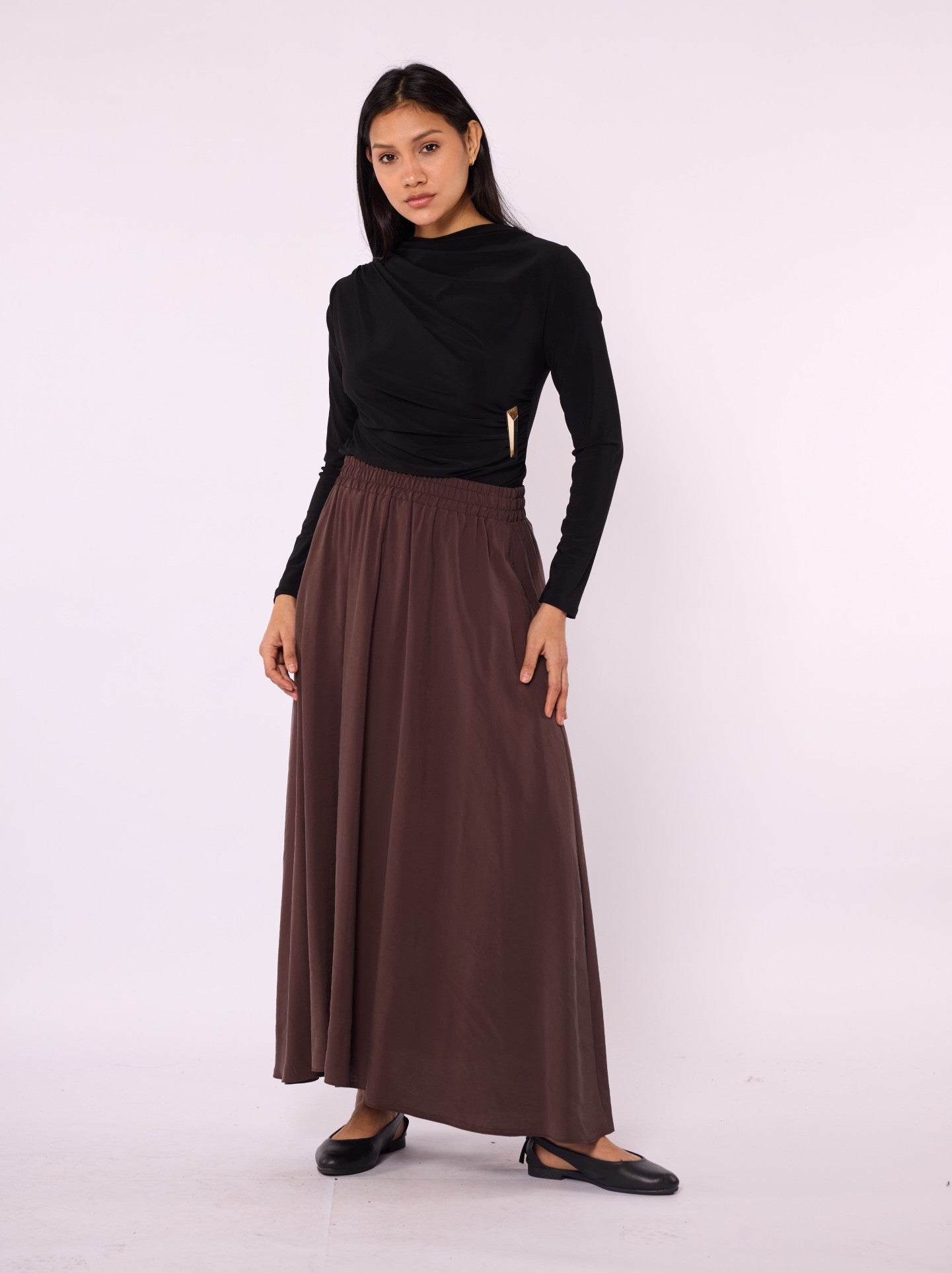 Ruched Blouse with Gold Buckle Detail