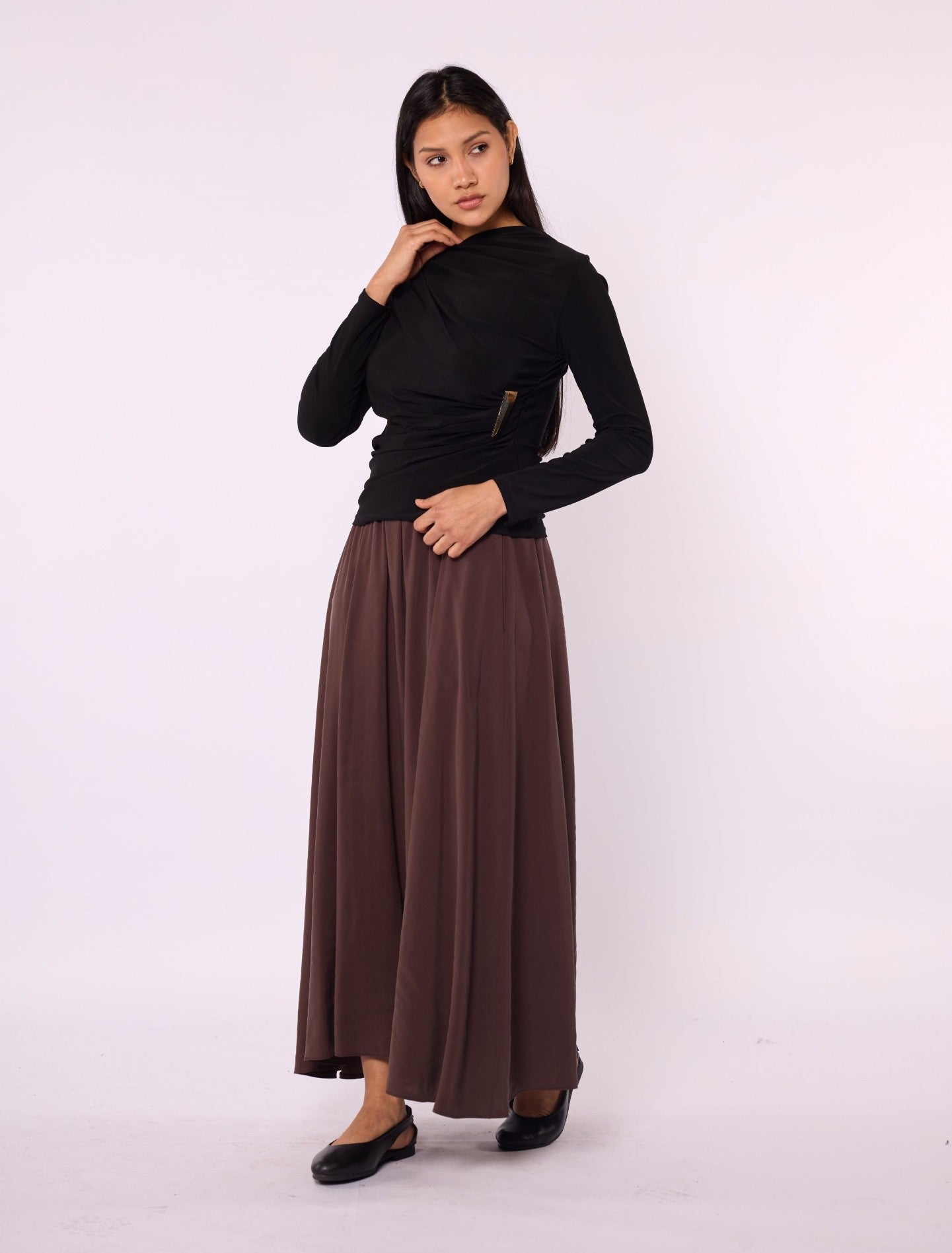 Ruched Blouse with Gold Buckle Detail