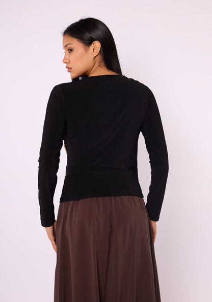 Ruched Blouse with Gold Buckle Detail