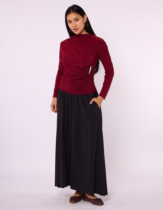 Ruched Blouse with Gold Buckle Detail