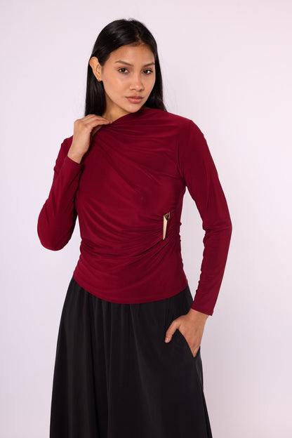 Ruched Blouse with Gold Buckle Detail