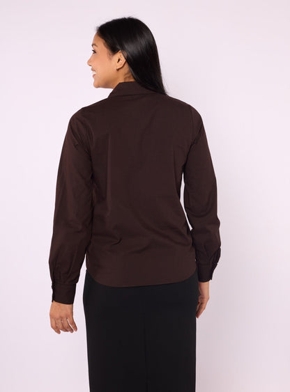 Buttoned Polo Collar Shirt with Pearl Appliqué