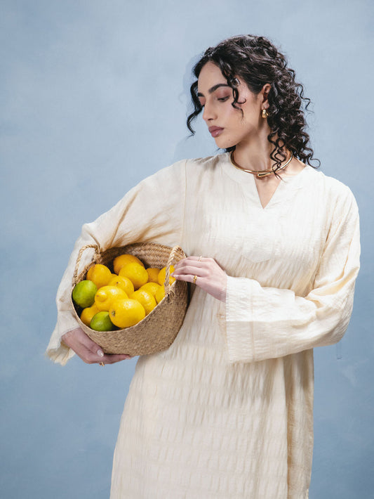 Textured Abaya Cream