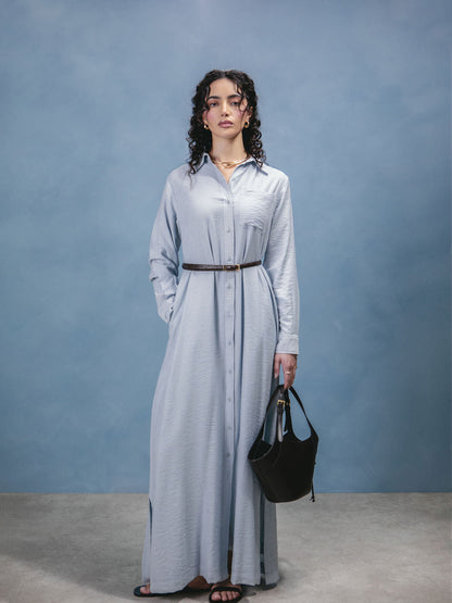 Sky Blue Cotton Maxi Shirt