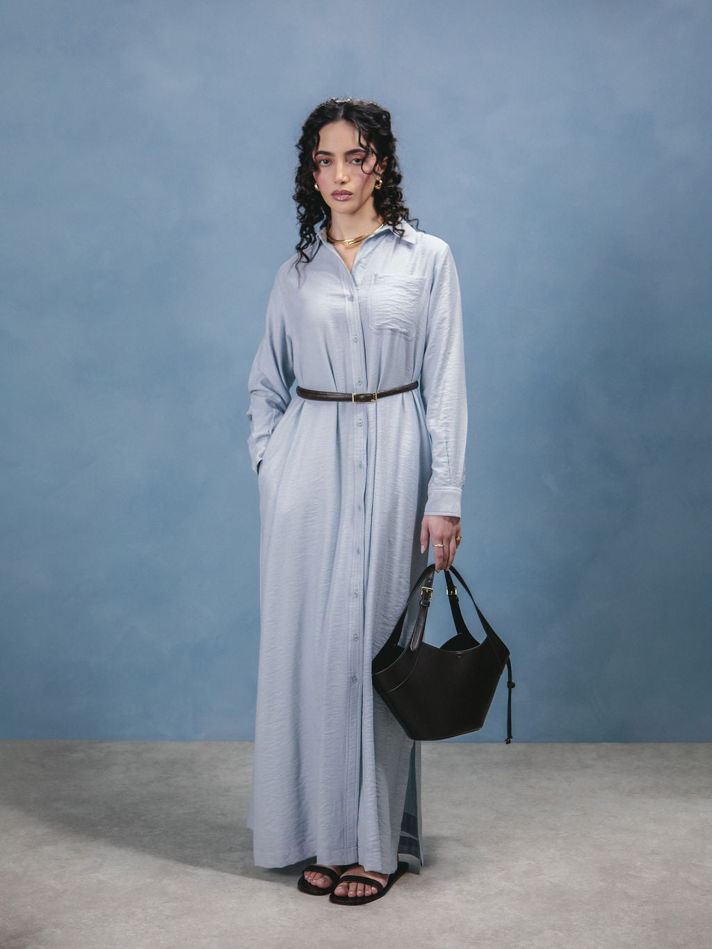 Sky Blue Cotton Maxi Shirt