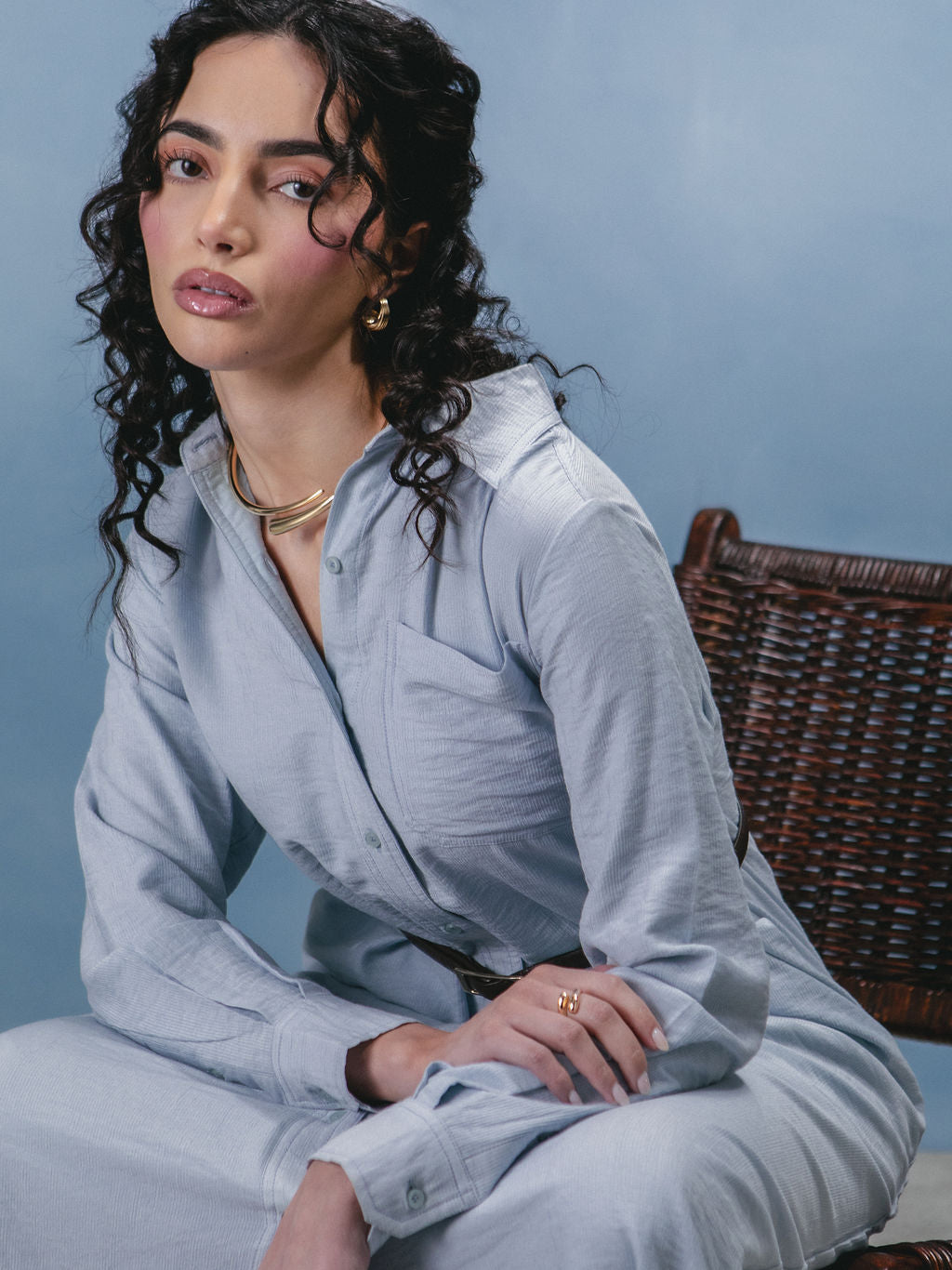 Sky Blue Cotton Maxi Shirt