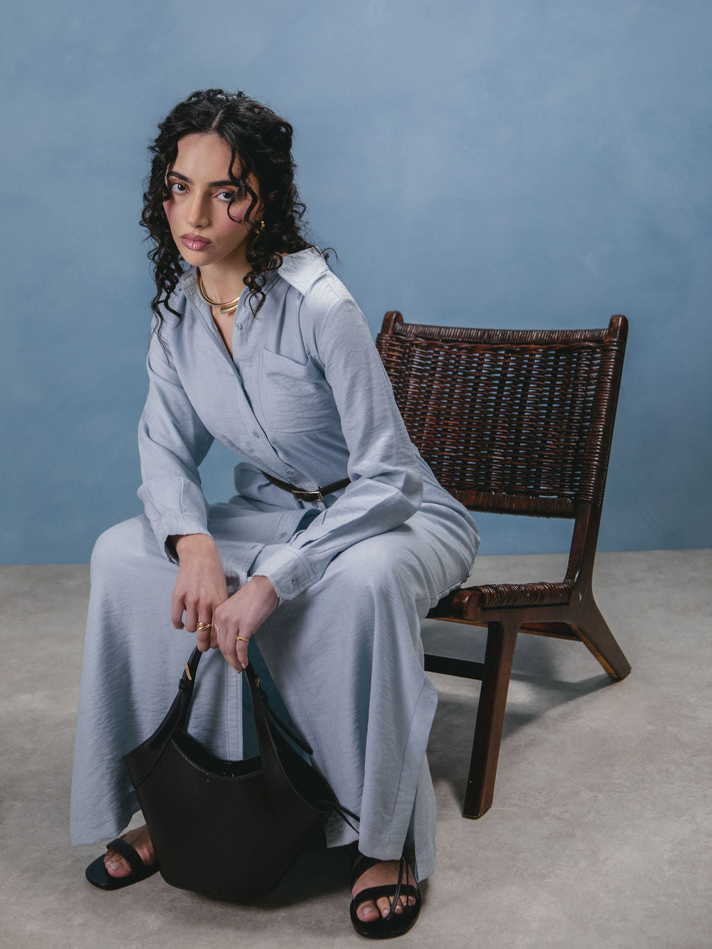 Sky Blue Cotton Maxi Shirt
