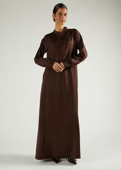 Contrast Stitch Abaya Brown - Final Sale