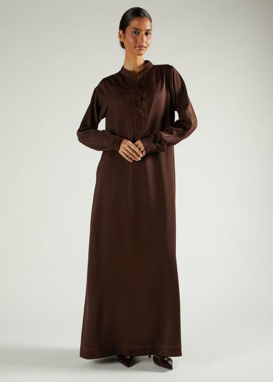 Contrast Stitch Abaya Brown - Final Sale