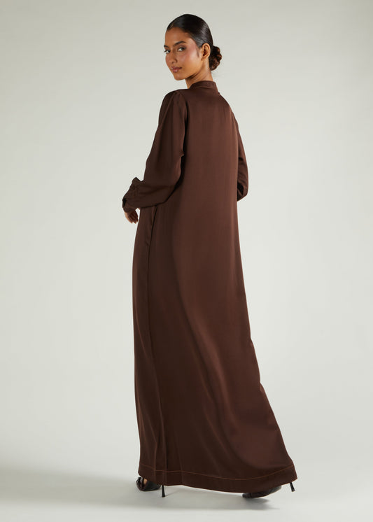 Contrast Stitch Abaya Brown - Final Sale