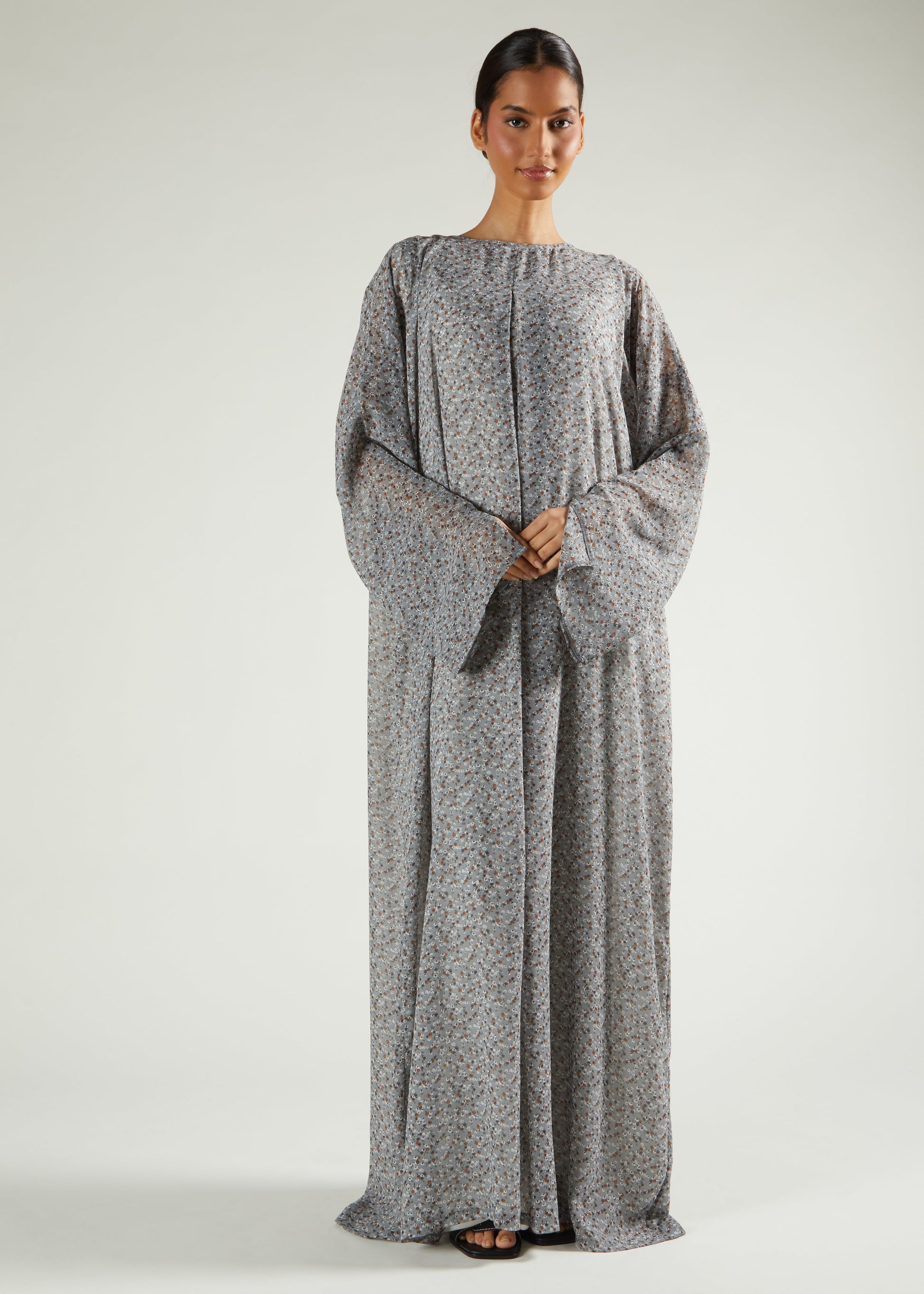 Grey Floral Prayer Abaya & Hijab