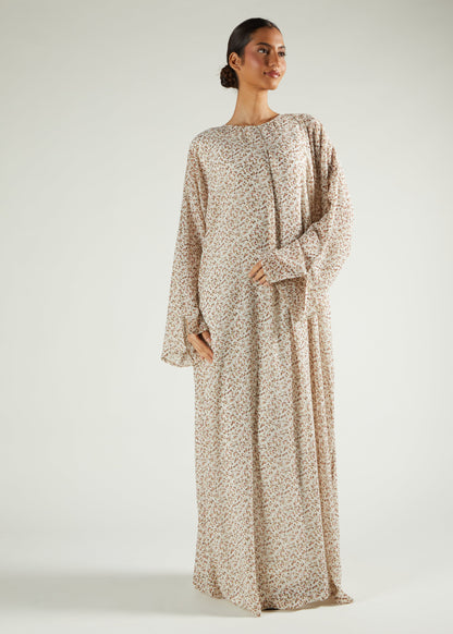 Cream Floral Prayer Abaya & Hijab