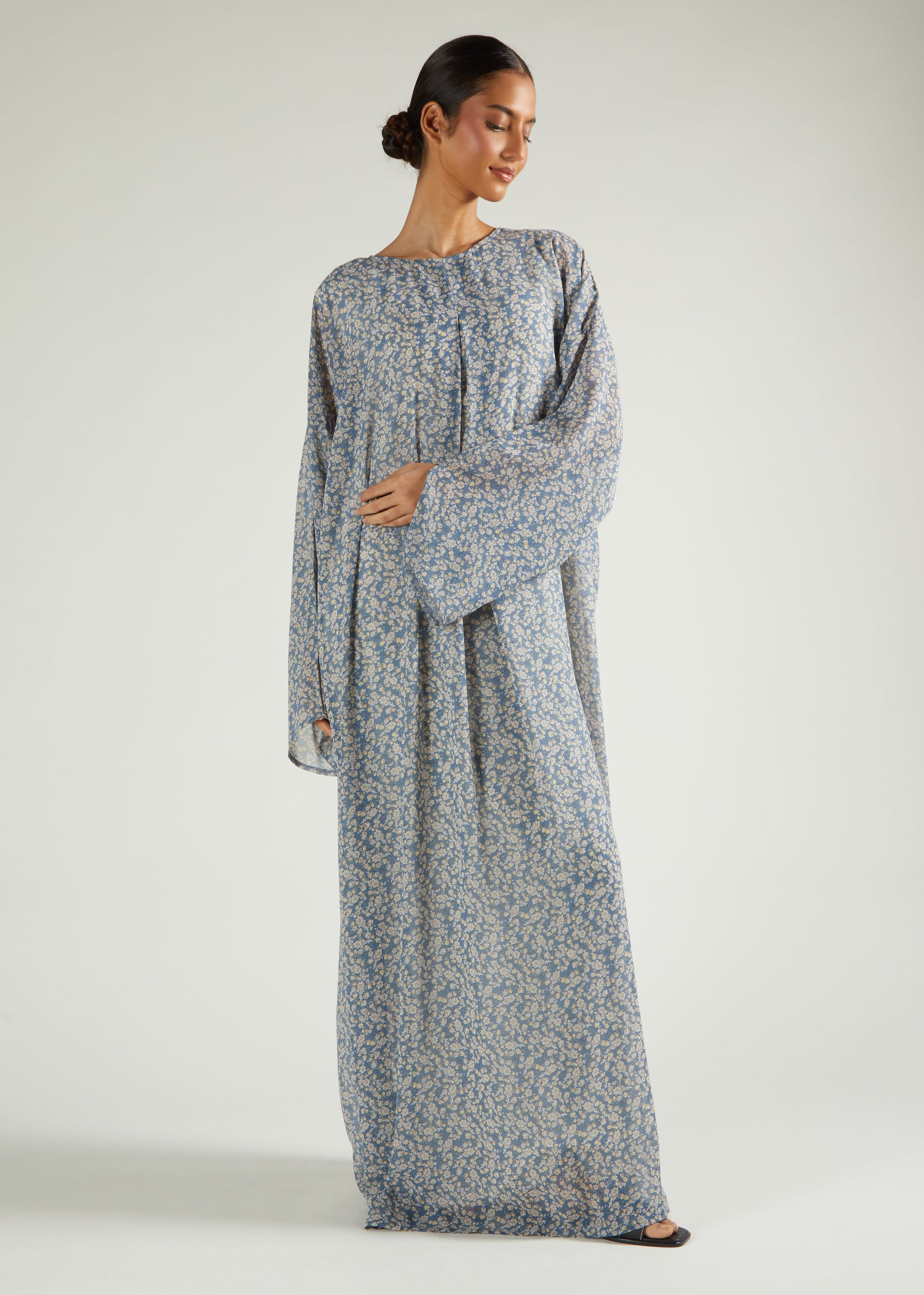 Pale Blue Floral Abaya & Hijab