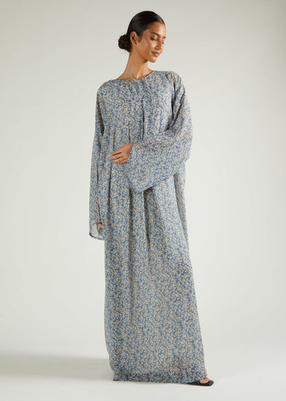Pale Blue Floral Abaya & Hijab