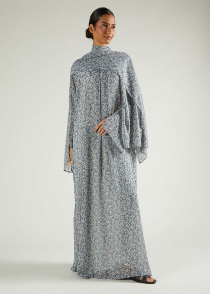 Pale Blue Floral Abaya & Hijab