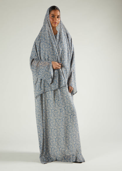 Pale Blue Floral Abaya & Hijab