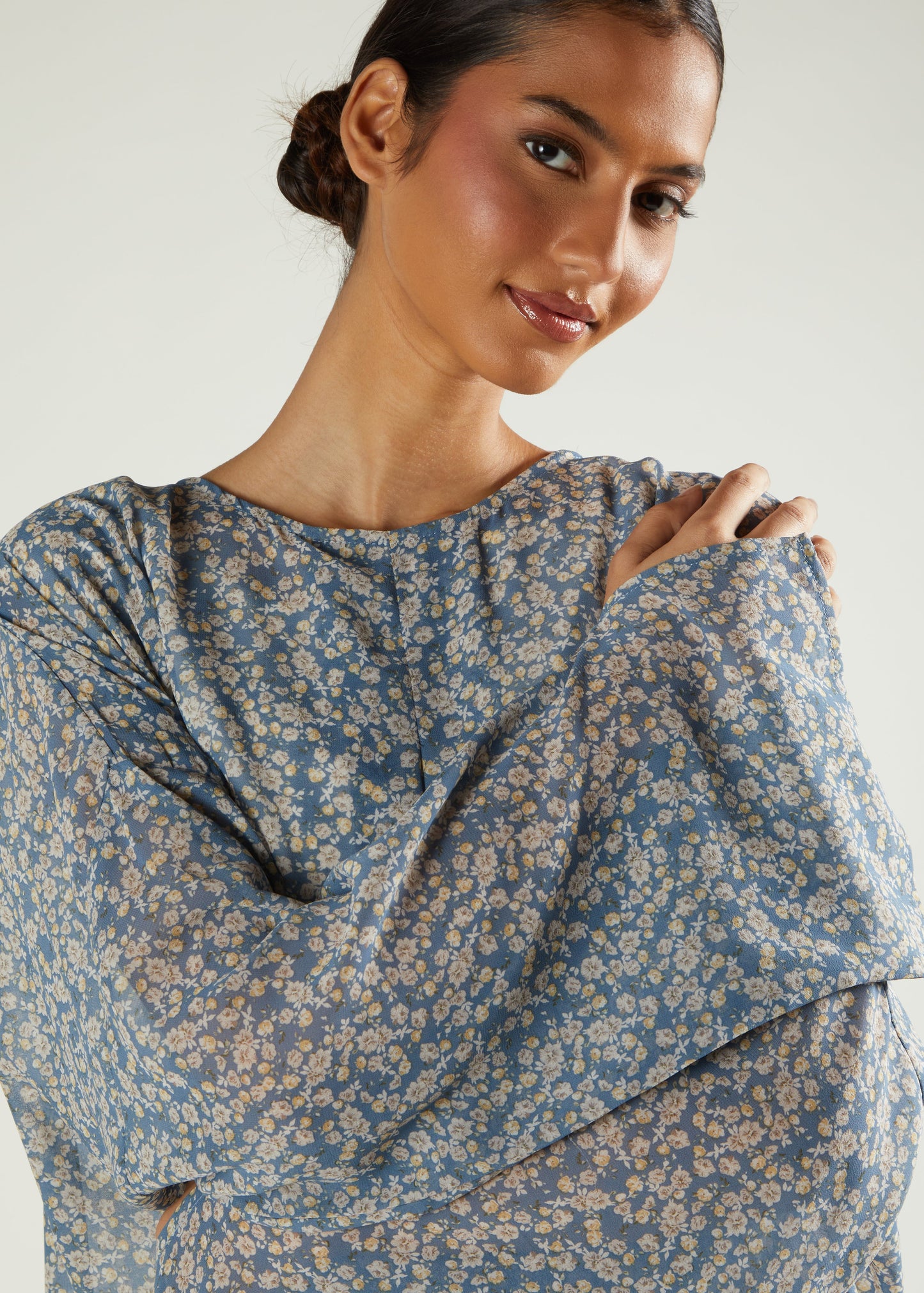 Pale Blue Floral Abaya & Hijab