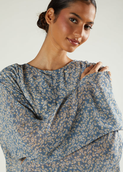Pale Blue Floral Abaya & Hijab