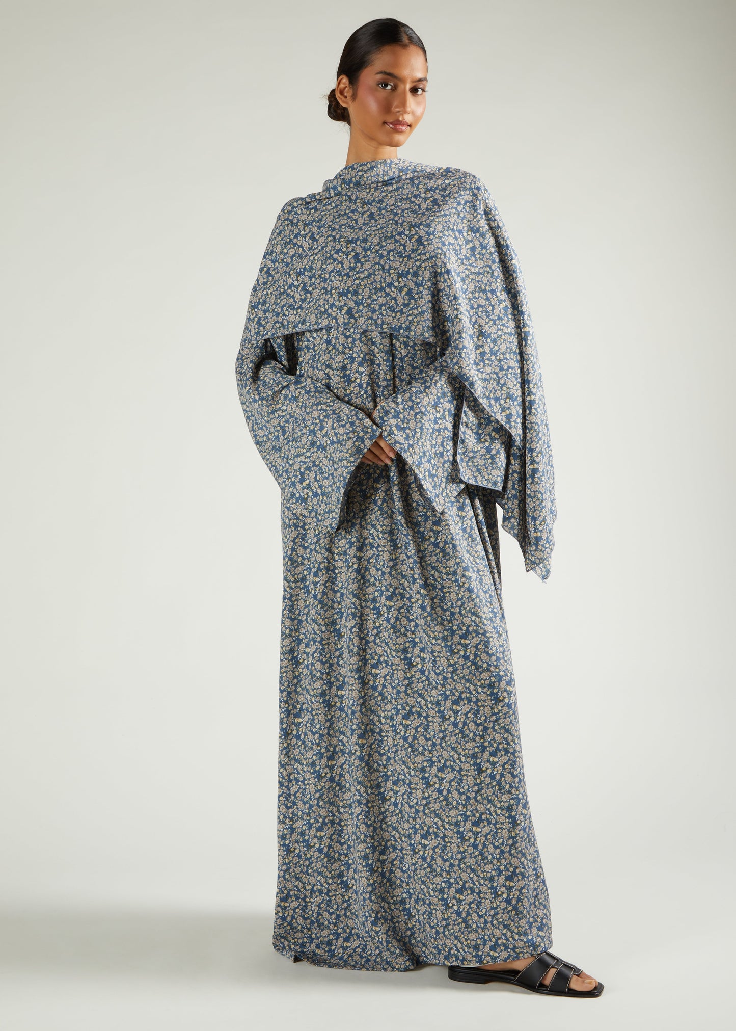 Blue Floral Prayer Abaya & Hijab - Final Sale