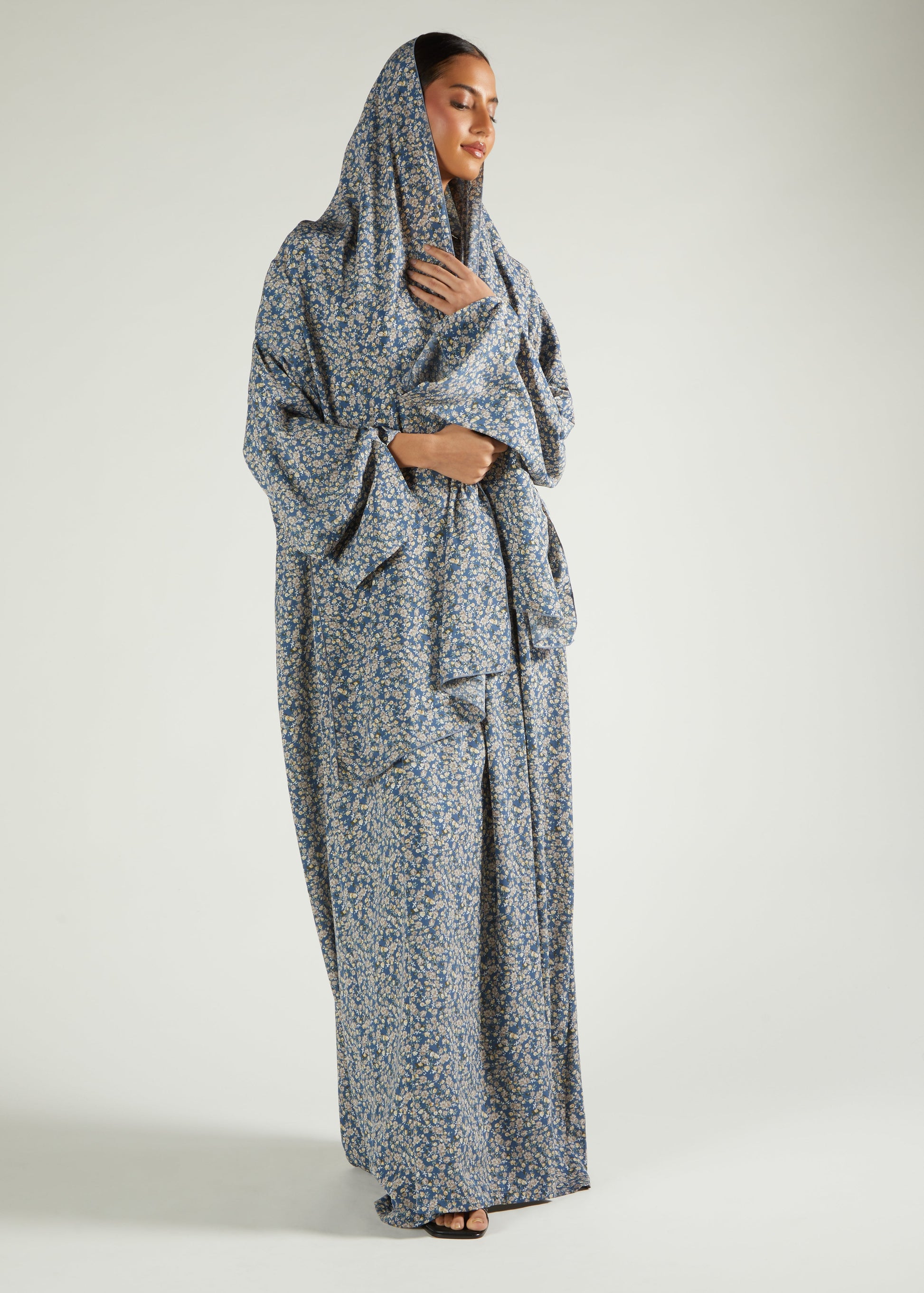 Blue Floral Prayer Abaya & Hijab - Final Sale