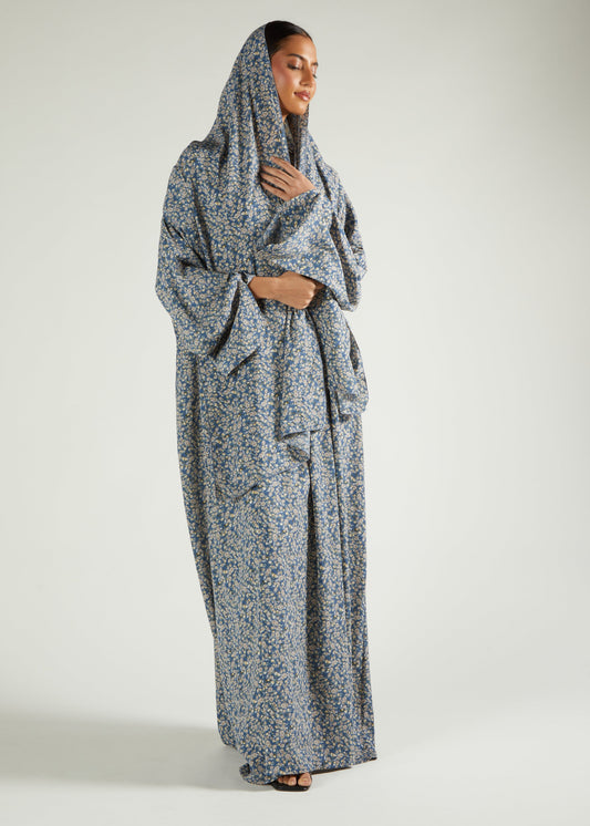 Blue Floral Prayer Abaya & Hijab - Final Sale