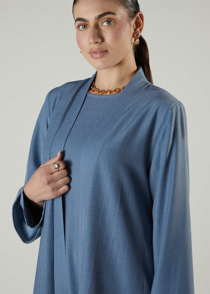 Two Piece Open Abaya Denim