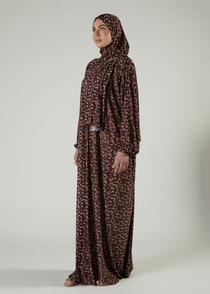 Printed Prayer Abaya Beige Flower