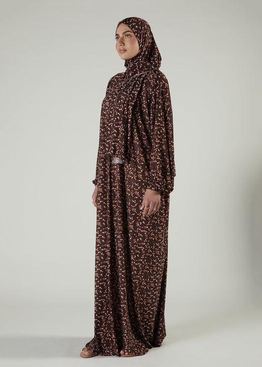 Printed Prayer Abaya Beige Flower