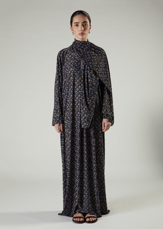 Printed Prayer Abaya Blue Flower