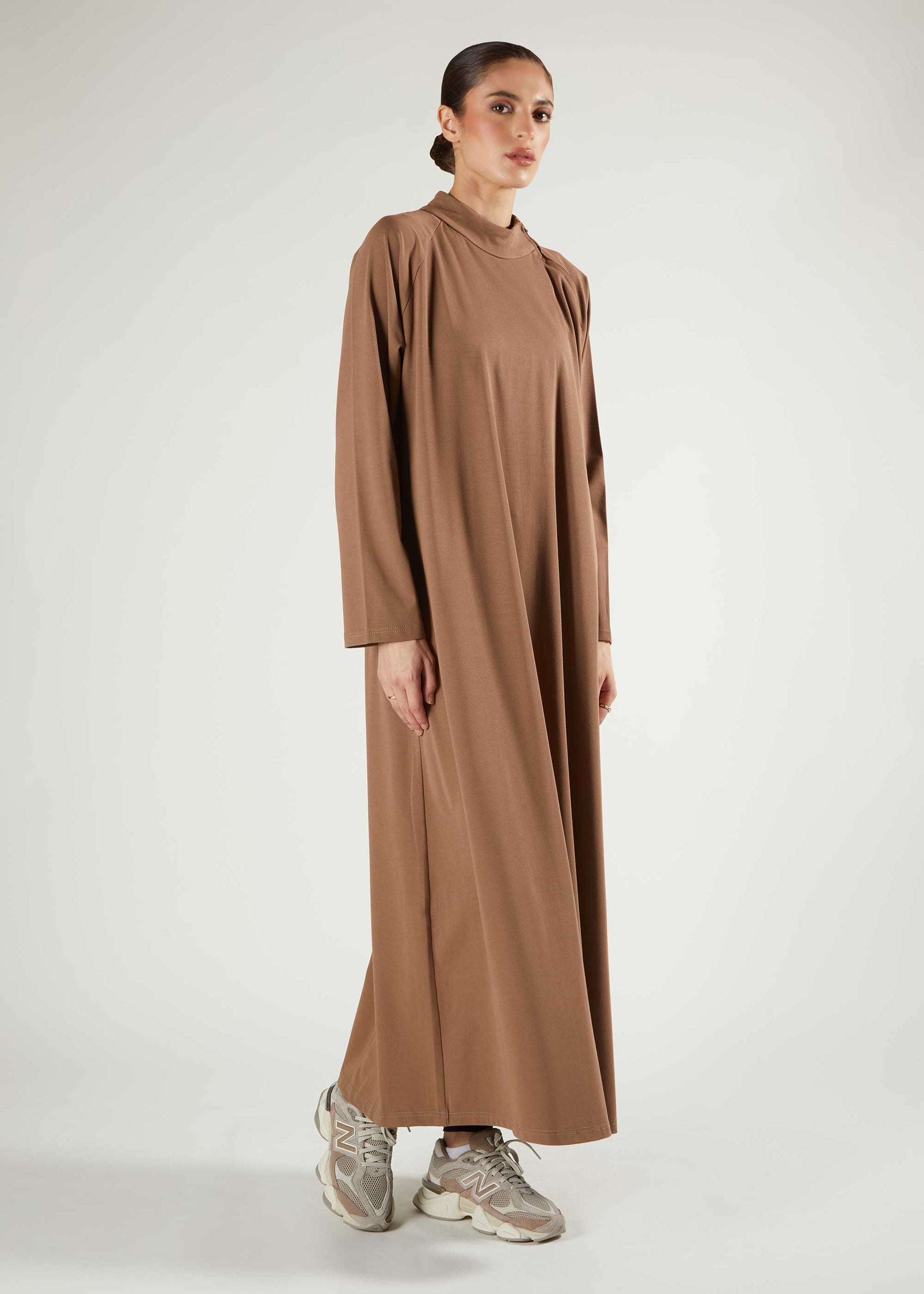 Ribbed Zip Abaya Coffee