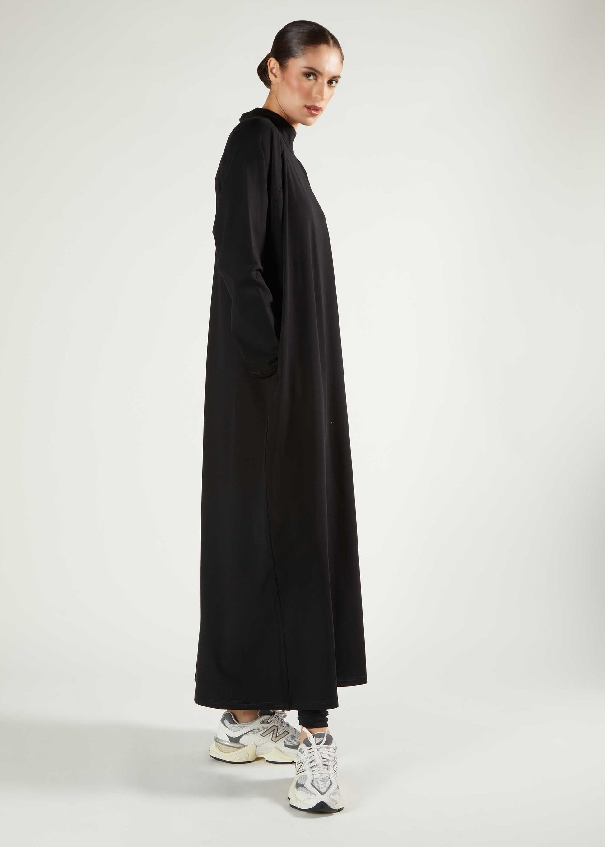 Ribbed Zip Abaya Black - Final Sale