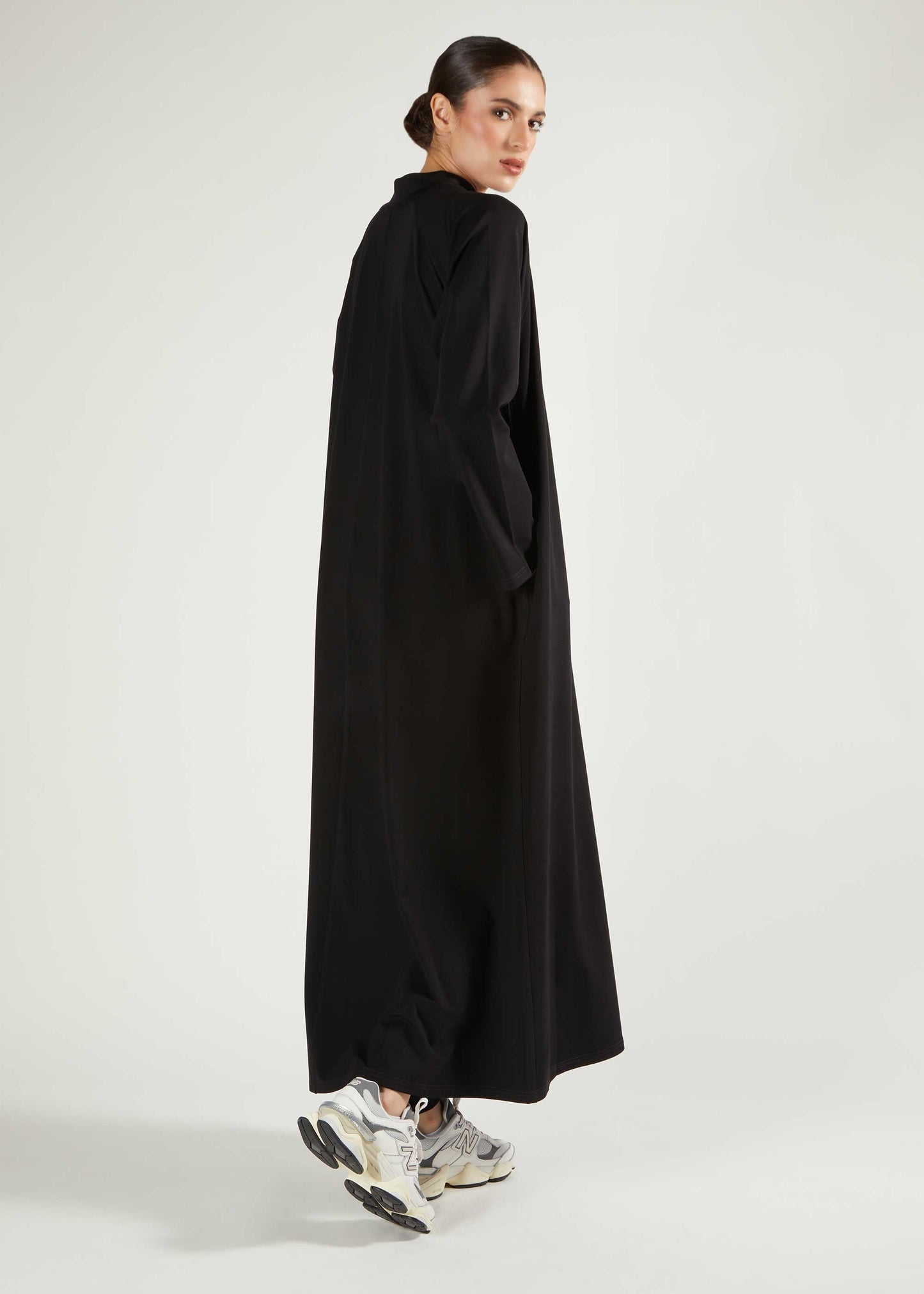 Ribbed Zip Abaya Black - Final Sale
