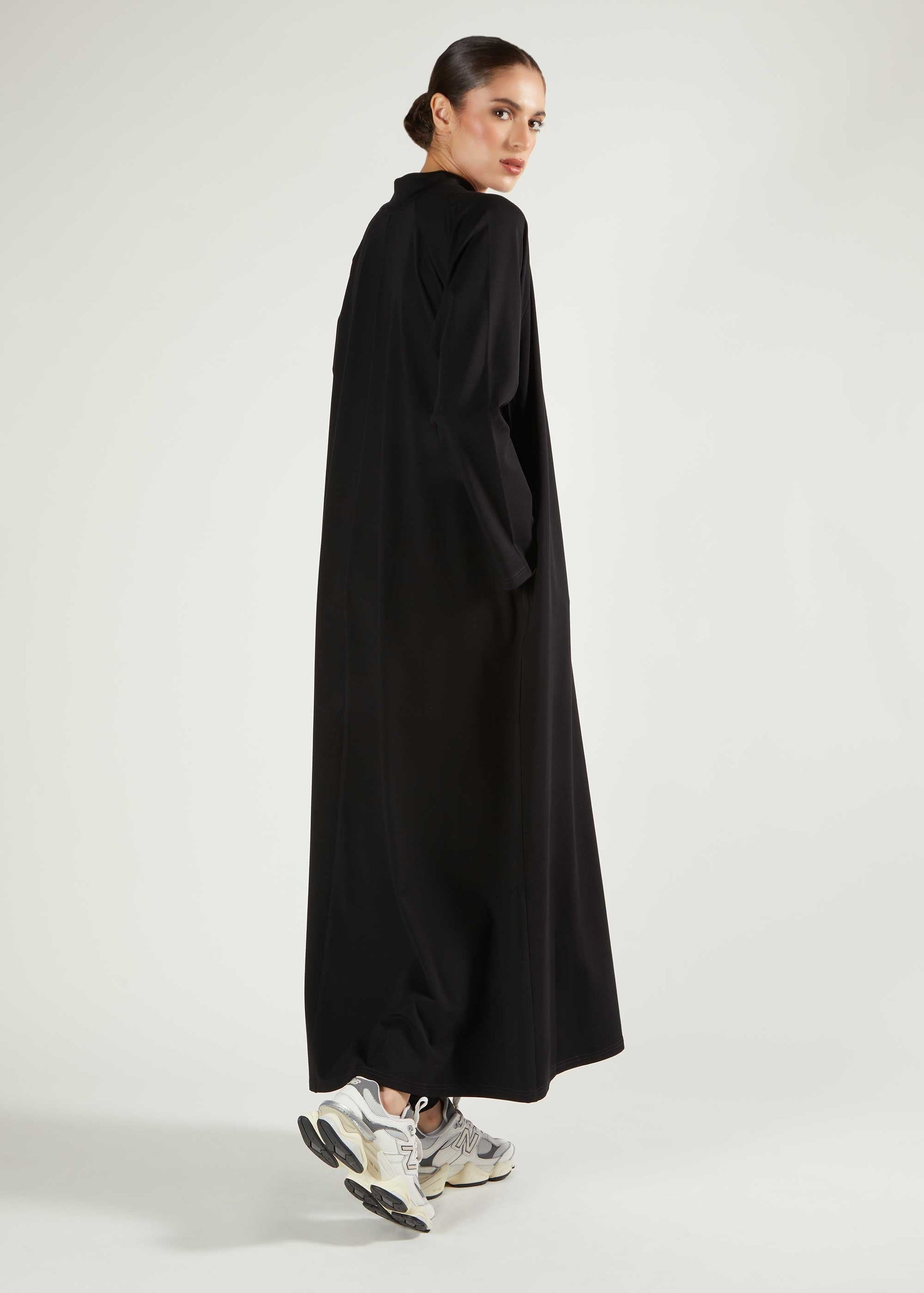 Ribbed Zip Abaya Black - Final Sale