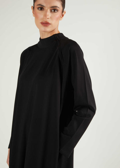 Ribbed Zip Abaya Black - Final Sale