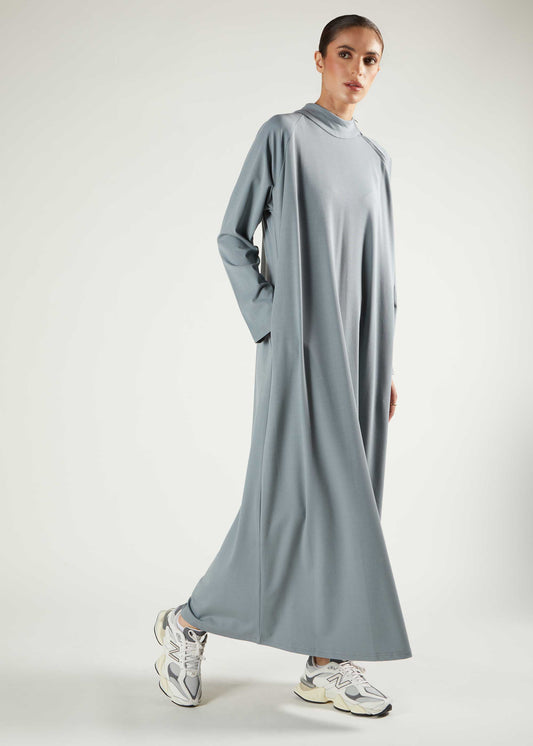 Ribbed Zip Abaya Dusty Blue - Final Sale